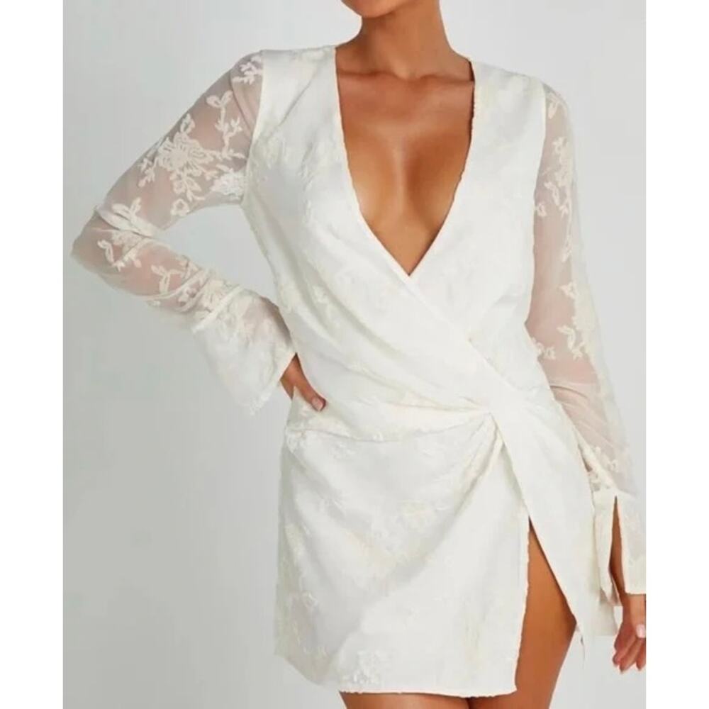 Meshki Emory Burnout Velvet Lace Detail White Dress